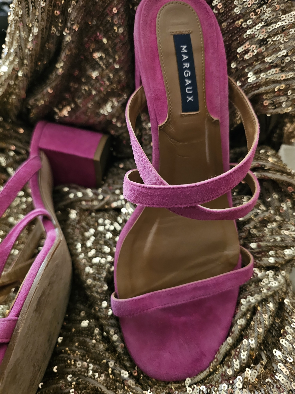 Margaux Fuchsia Suede Platform Block Heel Sandals Strappy - Picture 6 of 11